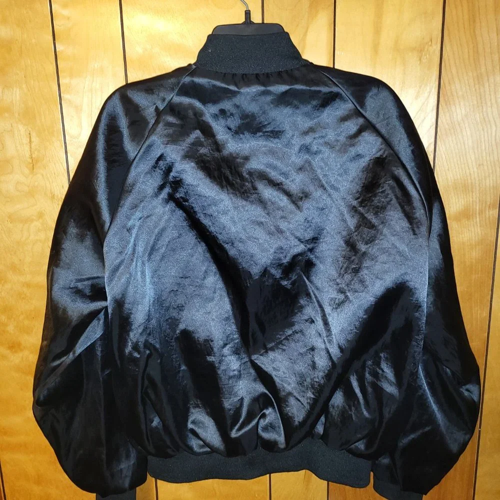 Vintage Federated Auto Parts Racing Jacket LARGE Snap Button BLACK Satin look A1 - Picture 6 of 8